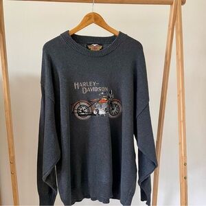 Vintage Harley Davidson Motorcycles Embroidered Chunky Knit Crewneck Sweater